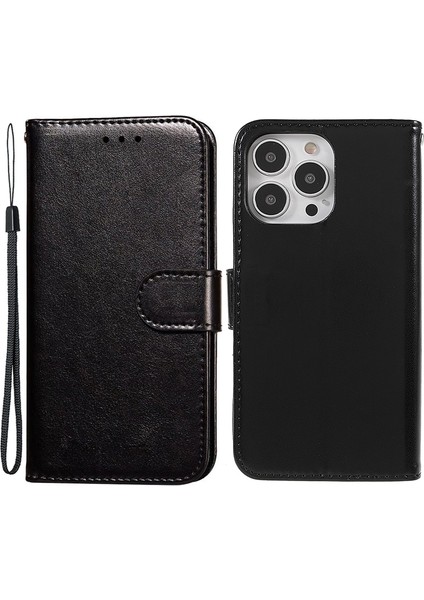 Iphone 15 Pro Case Pu Deri Manyetik Kapatma Telefon Black Telefon Kılıfı (Yurt Dışından)