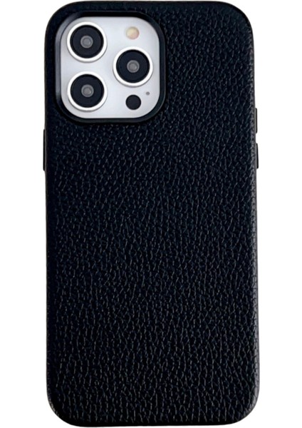 Iphone 15 Pro Için Litchi Doku Pu Deri Kaplamalı Tpu Telefon Black Telefon Kılıfı (Yurt Dışından)