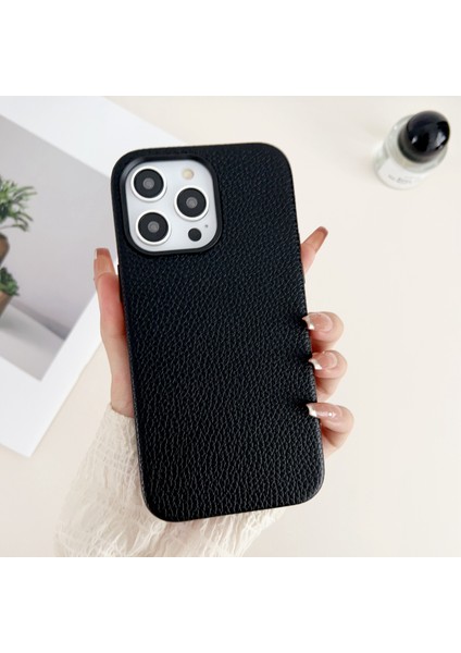 Iphone 15 Pro Için Litchi Doku Pu Deri Kaplamalı Tpu Telefon Black Telefon Kılıfı (Yurt Dışından) fırsatları