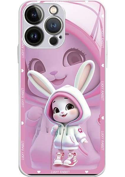 Iphone 15 Pro Cep Telefon Ları Için Sevimli Tavşan Deseni Yerleşik Lens Film Anti Çizelge Derin Pembe Telefon Kılıfı (Yurt Dışından)