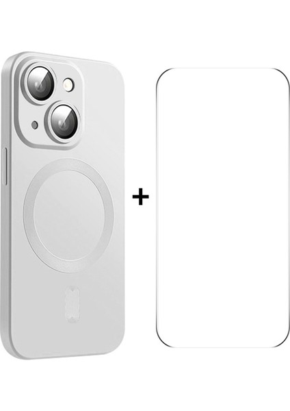 Iphone 15 Plus Artı Manyetik Kasa Için Yüksek Alüminyum Silikon Cam Film Silver Telefon Kılıfı (Yurt Dışından)