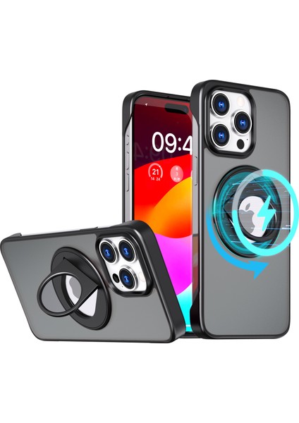 Iphone 15 Pro Koruyucu Çerçevesiz Tasarım Kickstand Manyetik Telefon Black Için Telefon Kılıfı (Yurt Dışından)