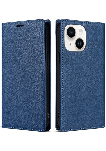 Iphone 15 Plus Artı Pu Deri Stand Kartı Sahibi Telefon Mavisi Telefon Kılıfı (Yurt Dışından)