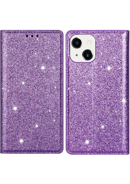 Iphone 15 Plus Kart Sahibi Için Telefon Deri Kasa Tam Koruma Standı Parıltılı Telefon Mor Telefon Kılıfı (Yurt Dışından)