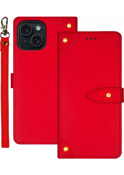 Iphone 15 Plus Deri Tutucu Telefon Stand Kırmızı Telefon Kılıfı (Yurt Dışından)
