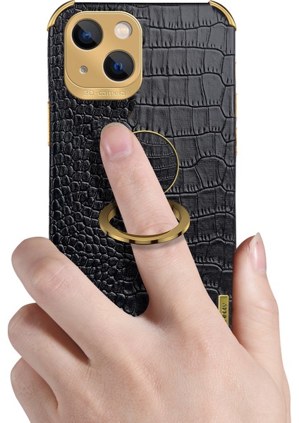 Iphone 15 Timsah Doku Yüzüğü Kickstand Telefon Kasası Elektrumanlı Deri+Tpu Cover Sarı Telefon Kılıfı (Yurt Dışından) fiyatları