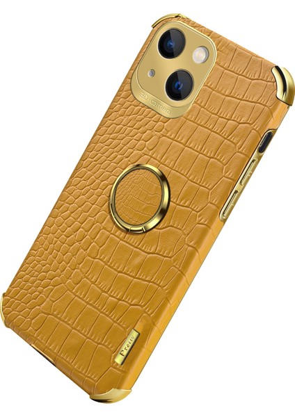 Iphone 15 Timsah Doku Yüzüğü Kickstand Telefon Kasası Elektrumanlı Deri+Tpu Cover Sarı Telefon Kılıfı (Yurt Dışından) fırsatları