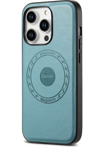 Iphone 15 Pro Max Magnetic Pu Deri Kaplamalı Tpu+Pc Mavisi Telefon Kılıfı (Yurt Dışından)