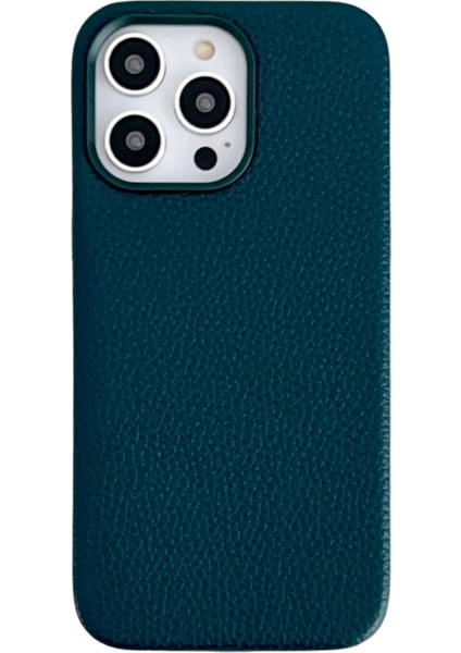 Iphone 15 Pro Için Litchi Doku Pu Deri Kaplamalı Tpu Telefon Yeşili Telefon Kılıfı (Yurt Dışından)