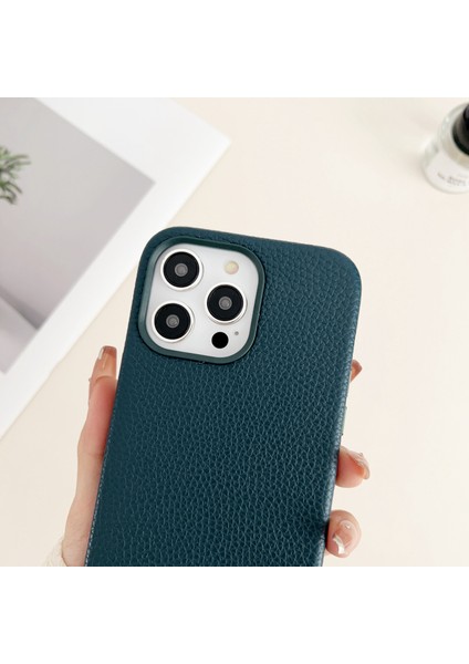 Iphone 15 Pro Için Litchi Doku Pu Deri Kaplamalı Tpu Telefon Yeşili Telefon Kılıfı (Yurt Dışından)