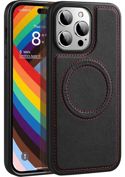 Iphone 15 Pro Pu Deri Kaplamalı Tpu+Pc Anti Çizelge Manyetik Black Telefon Kılıfı (Yurt Dışından)
