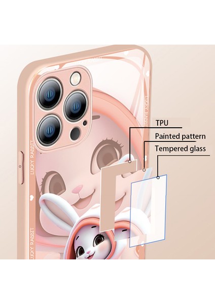 Iphone 15 Pro Cep Telefon Ları Için Sevimli Tavşan Deseni Yerleşik Lens Film Anti Çizelge Derin Pembe Telefon Kılıfı (Yurt Dışından) modelleri