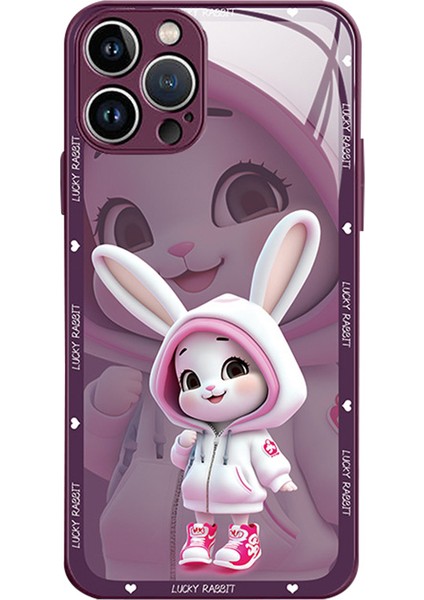 Iphone 15 Pro Cep Telefon Ları Için Sevimli Tavşan Deseni Yerleşik Lens Film Anti Çizelge Purple Telefon Kılıfı (Yurt Dışından)