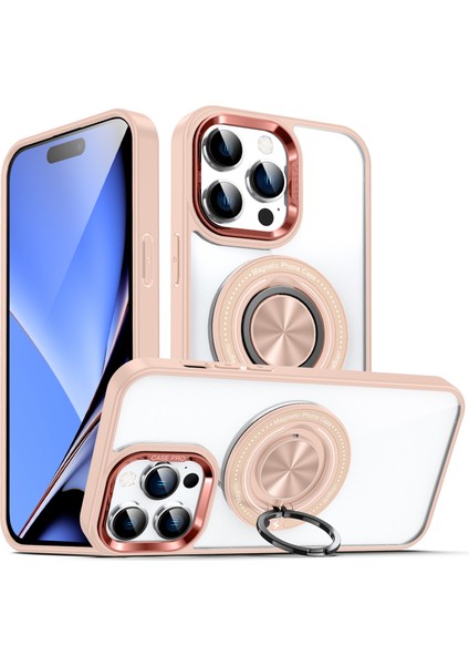 Iphone 15 Pro Max Pc+Tpu+Akrilik Yüzüğü Kickstand Şeffaf Pink ile Uyumlu Telefon Kılıfı (Yurt Dışından)