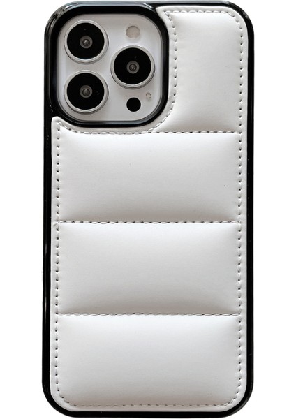 Iphone 15 Pro Max Case Down Down Ceket Dikiş Pu+Tpu+Pc Telefon White Telefon Kılıfı (Yurt Dışından)