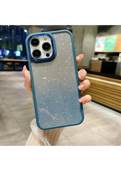 Iphone 15 Pro Gradyan Glitter Parlak 2'si 1 Arada Hibrit Sert Akrilik Yumuşak Tpu Koruyucu Telefon Mavisi Telefon Kılıfı (Yurt Dışından)