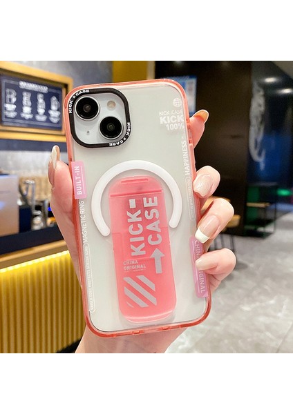 Iphone 15 Kickstand Manyetik Çift Katman Pc+Tpu Koruyucu Telefon Pembe Telefon Kılıfı (Yurt Dışından)