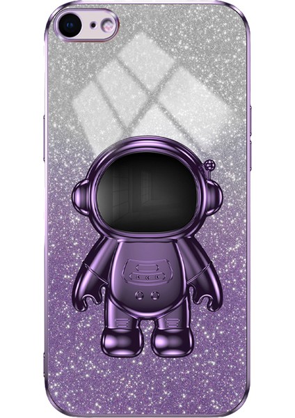 Iphone 6 4.7 Inç/6s 4.7 Inç/7 4.7 Inç/8 4.7 Inç/se (2022)/SE (2020) Kasa Parıltılı Toz Astronot Pc+Tpu Koruyucu Mor Telefon Kılıfı (Yurt Dışından)