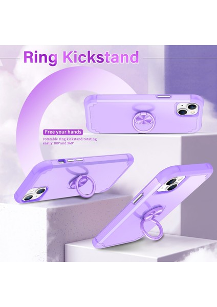 Iphone 15 Plus Için Kickstand Light Mor ile Anti Drop Pc+Tpu Telefon Geri Telefon Kılıfı (Yurt Dışından)