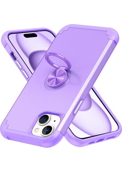 Iphone 15 Plus Için Kickstand Light Mor ile Anti Drop Pc+Tpu Telefon Geri Telefon Kılıfı (Yurt Dışından)