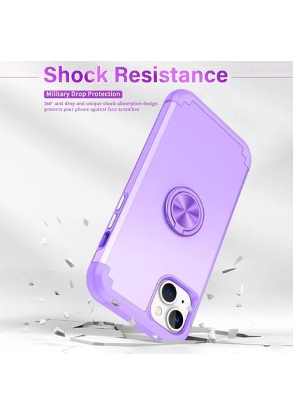 Iphone 15 Plus Için Kickstand Light Mor ile Anti Drop Pc+Tpu Telefon Geri Telefon Kılıfı (Yurt Dışından)