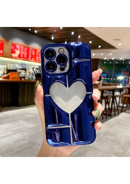 Iphone 15 Pro Max Case Için Elektrokaplatma 3D Efekt Kalp Şekli Telefon Tpu Navy Telefon Kılıfı (Yurt Dışından)