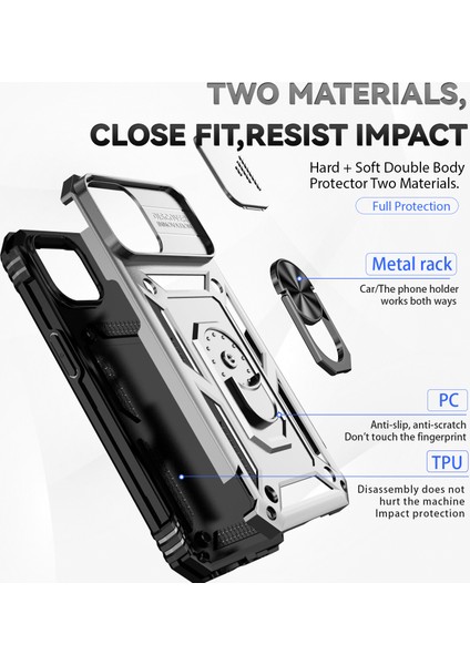 Iphone 15 Vaka Slayt Kamera Koruyucu Metal Yüzük Kickstand Pc+Tpu Telefon Silver Telefon Kılıfı (Yurt Dışından) fırsatları