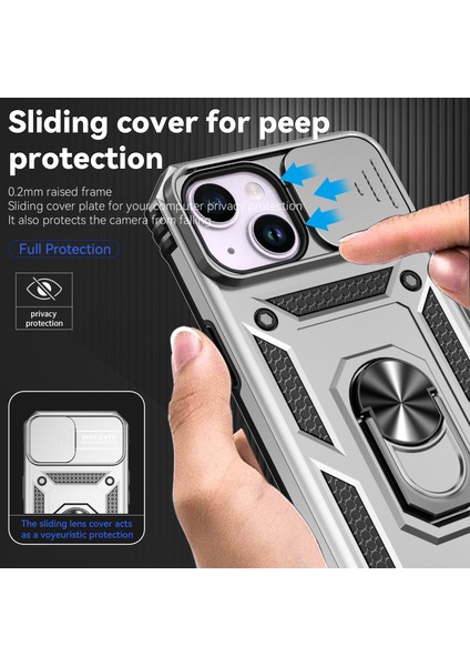 Iphone 15 Vaka Slayt Kamera Koruyucu Metal Yüzük Kickstand Pc+Tpu Telefon Silver Telefon Kılıfı (Yurt Dışından) indirimleri