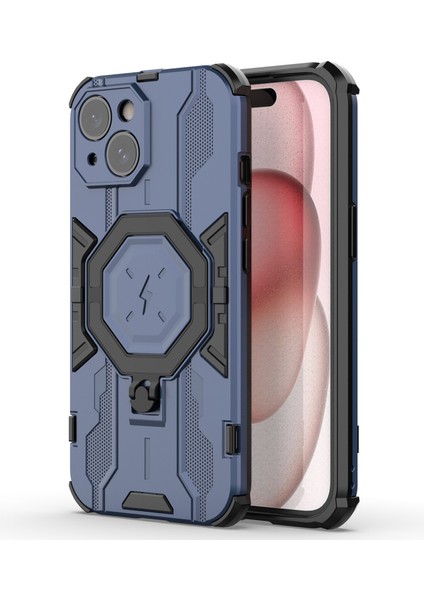 Iphone 15 Yüzük Kickstand Cover Hibrid Hard Pc Yumuşak Tpu Şok Geçirmez Telefon Vaka Mavisi Telefon Kılıfı (Yurt Dışından)