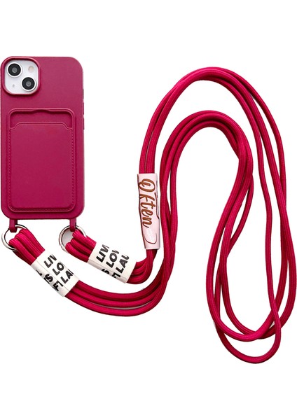 Iphone 15 Kart Sahibi Için Telefon Kasası Yumuşak Sıvı Silikon Şok Geçirmez Strap Wine Red ile Telefon Kılıfı (Yurt Dışından)