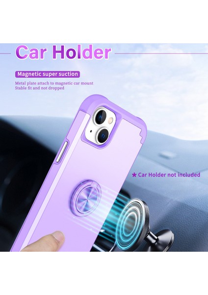 Iphone 15 Plus Için Kickstand Light Mor ile Anti Drop Pc+Tpu Telefon Geri Telefon Kılıfı (Yurt Dışından)