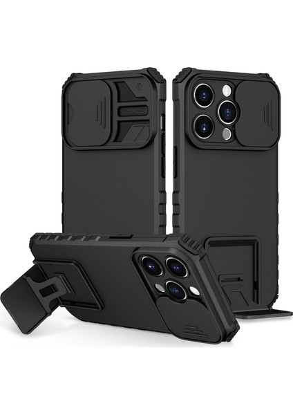 Kickstand Black ile iPhone 15 Pro Pc+Tpu Kapağı Şok Geçirmez Telefon Kabuğu Telefon Kılıfı (Yurt Dışından)