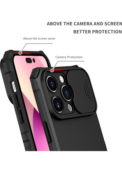 Kickstand Black ile iPhone 15 Pro Pc+Tpu Kapağı Şok Geçirmez Telefon Kabuğu Telefon Kılıfı (Yurt Dışından) fırsatları