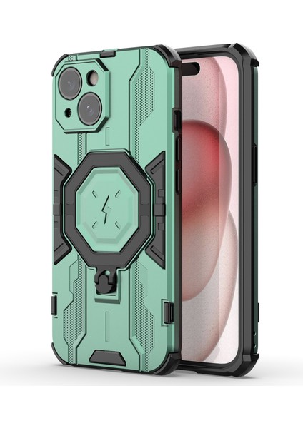 Iphone 15 Yüzük Kickstand Cover Hibrid Hard Pc Yumuşak Tpu Şok Geçirmez Telefon Vaka Yeşil Telefon Kılıfı (Yurt Dışından)