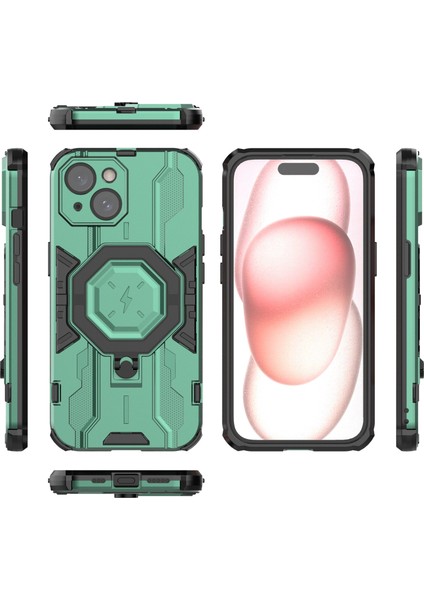 Iphone 15 Yüzük Kickstand Cover Hibrid Hard Pc Yumuşak Tpu Şok Geçirmez Telefon Vaka Yeşil Telefon Kılıfı (Yurt Dışından) indirimleri