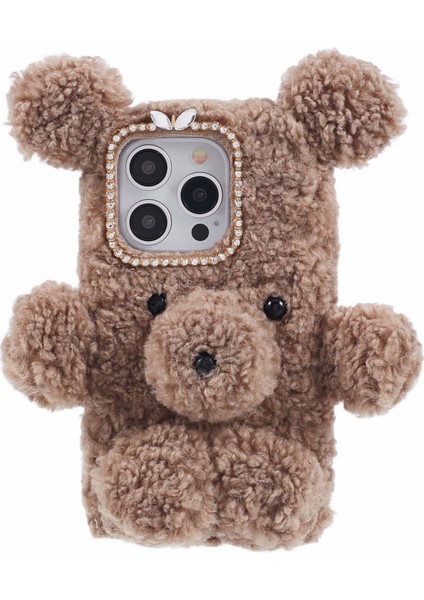 Iphone 15 Pro 3D Bear Furry Peluş Yumuşak Tpu Kış Sıcak Koruyucu Telefon Telefon Kılıfı (Yurt Dışından)