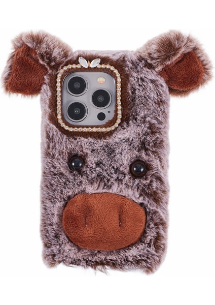 Iphone 15 Pro Max Case Case Pıge Tasarım Peluş+Tpu Yumuşak Anti Drop Telefon Kahverengi Telefon Kılıfı (Yurt Dışından)