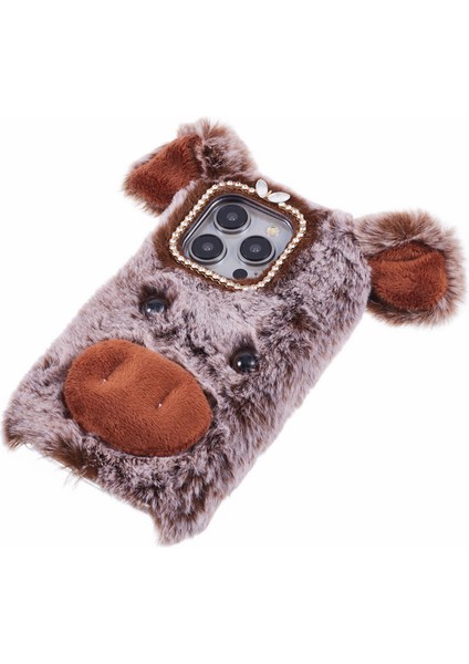 Iphone 15 Pro Max Case Case Pıge Tasarım Peluş+Tpu Yumuşak Anti Drop Telefon Kahverengi Telefon Kılıfı (Yurt Dışından) modelleri