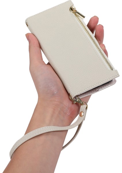 Iphone 15 Pro Case Için Litchi Doku Fermuarı Pocket Anti Drop Deri Strap White Telefon Kılıfı (Yurt Dışından) fiyatları