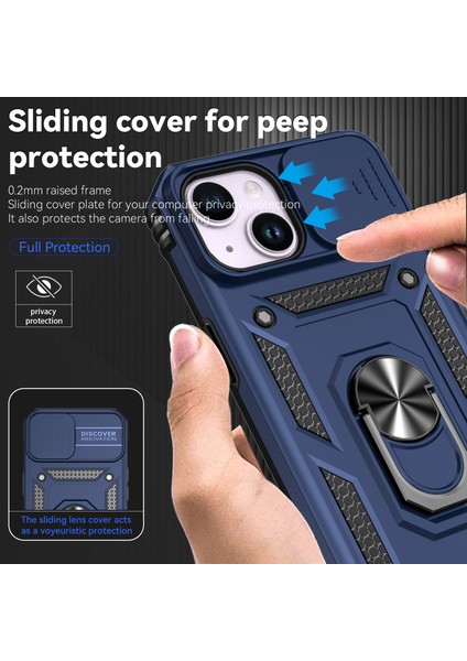 Iphone 15 Slayt Kamera Koruyucu Metal Yüzük Kickstand Anti Cratch Pc+Tpu Mavi Için Telefon Kasası Telefon Kılıfı (Yurt Dışından) indirimleri