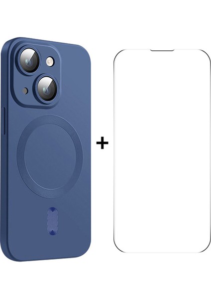 Iphone 14 Plus Case Için Yüksek Alüminyum Silicon Cam Film Dark Mavi ile Tpu Manyetik Telefon Kılıfı (Yurt Dışından)