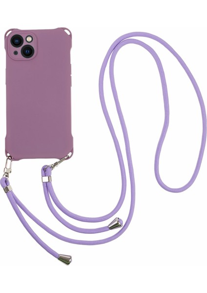 iPhone 14 Plus Için Plus Dört Köşe Kalınlaştırılmış Anti Drop Anti Drop Tpu Geri Asılı Halat Işığı Mor Telefon Kılıfı (Yurt Dışından)