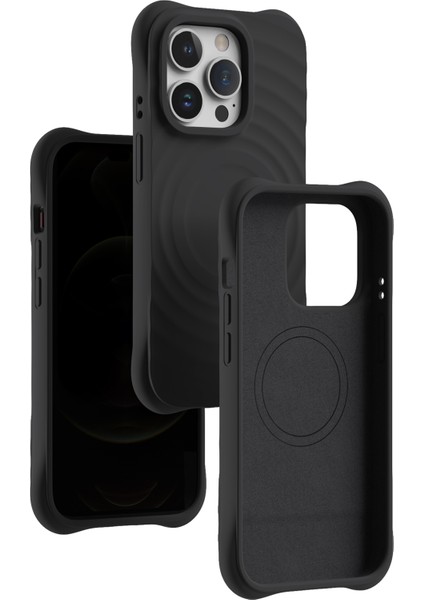 Iphone 13 Pro Max Için 6.7 Inç Cep Telefonu Ları 3D Dalgalanma Dokusu Pc+Sıvı Silikon Black ile Uyumlu Telefon Kılıfı (Yurt Dışından)