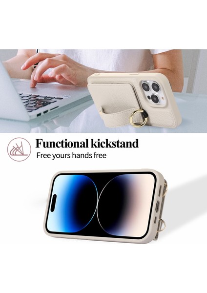 Iphone 15 Pro Case Deri+Tpu Kickstand Omuz Kayışı Beyaz Telefon Kılıfı (Yurt Dışından) indirimleri