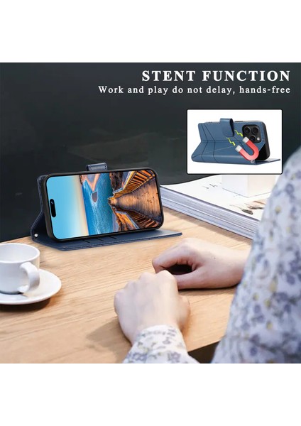 Iphone 15 Pro Max Maksimum Damgalı Hatlar Baskılı Pu Deri Telefon Mavisi Telefon Kılıfı (Yurt Dışından) indirimleri