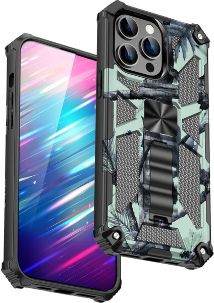 Iphone 15 Pro Pc+Tpu Kickstand Şok Geçirmez Arka Işığı Yeşil Telefon Kılıfı (Yurt Dışından)