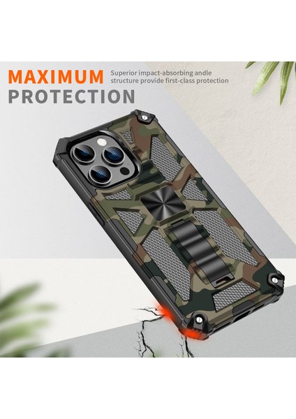 Iphone 15 Pro Pc+Tpu Kickstand Şok Geçirmez Arka Işığı Yeşil Telefon Kılıfı (Yurt Dışından)