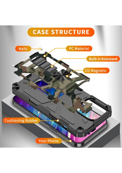 Iphone 15 Pro Pc+Tpu Kickstand Şok Geçirmez Arka Işığı Yeşil Telefon Kılıfı (Yurt Dışından)