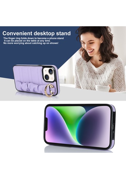 Iphone 13 Mini Yüzüğü Kickstand Pu Deri+Tpu Cep Telefonu Ları Telefon Kılıfı (Yurt Dışından)