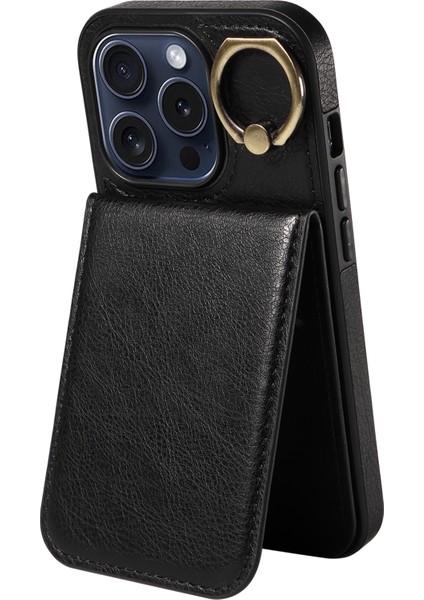Iphone 15 Pro Case Rotary Kickstand Pu Deri+Tpu Telefon Black Telefon Kılıfı (Yurt Dışından)